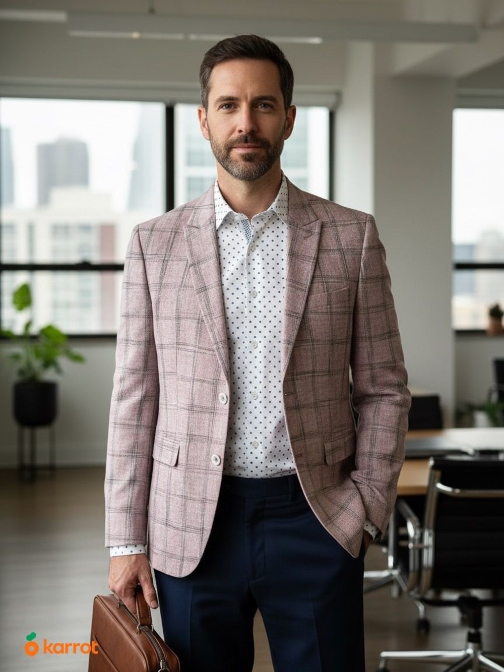 Haight & Ashbury Modern Sport Coat - Dusty Pink Plaid - Size 54 (EU)
